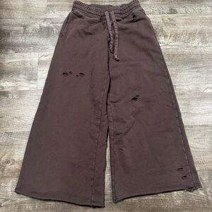 Aerie Distressed Brown Wide Leg Sweatpants Size Small